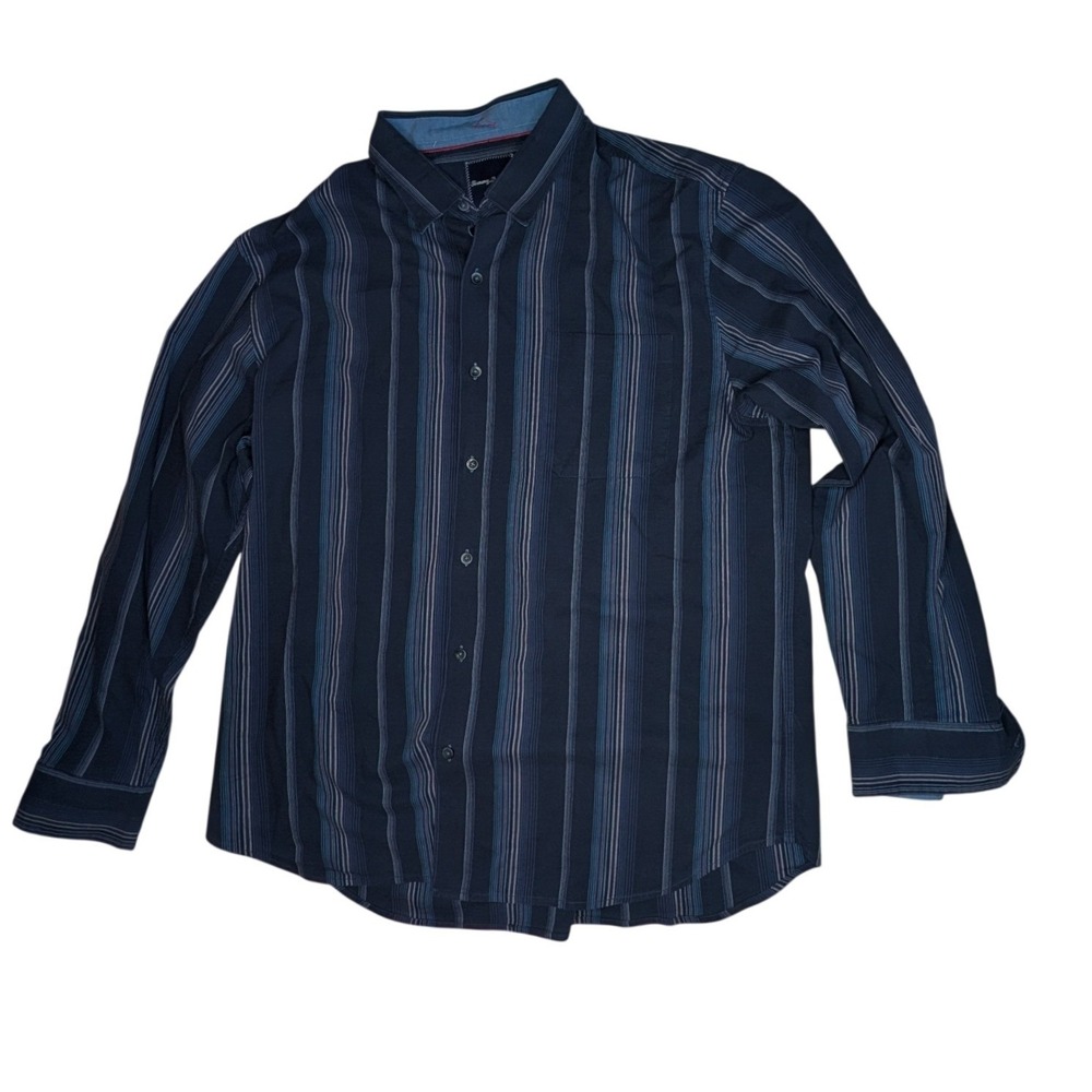 Tommy Bahama Mens XL Button‎ Down Shirt Blue Striped Long Sleeve Silk Blend